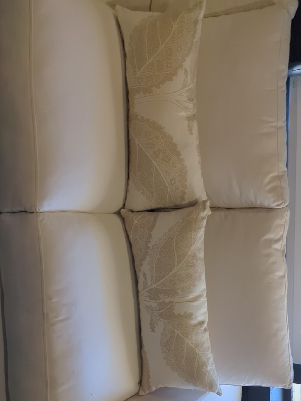 Cream Leaf-Print Lumbar Accent Pillow